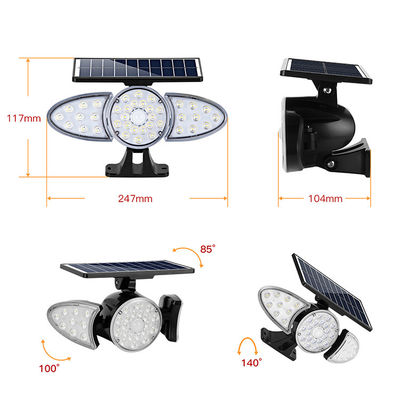 Trzy głowice 100-400 LM 38 SZTUK LED Solar Sensor Wall Light do ścieżki