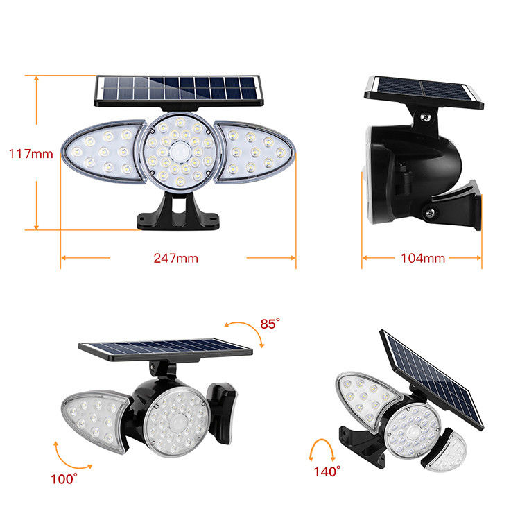 Trzy głowice 100-400 LM 38 SZTUK LED Solar Sensor Wall Light do ścieżki